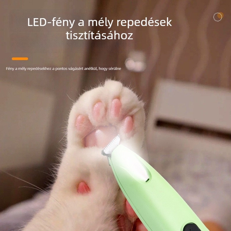 Állat lábfejének elektromos pedikűr készüléke, kutyáknak és macskáknak, ABS anyagból, LED világítással