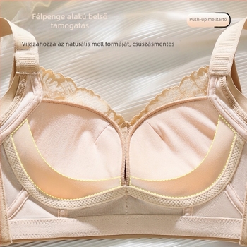 Csipkés nylon melltartó, vezeték nélküli, 3/4 kosár, formázott kosár: felső vékony, alsó vastag, fix kettős vállpántok, hátoldali négy sor patent
