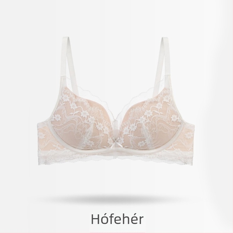 Csipkés női melltartó, 3/4-es kosaras, vastag formázott kosarak, nylon anyag, hátoldali négy soros kapocs, rögzített vállpántok