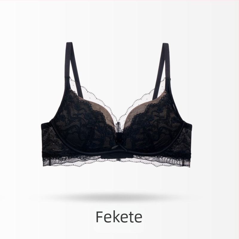 Csipkés női melltartó, 3/4-es kosaras, vastag formázott kosarak, nylon anyag, hátoldali négy soros kapocs, rögzített vállpántok