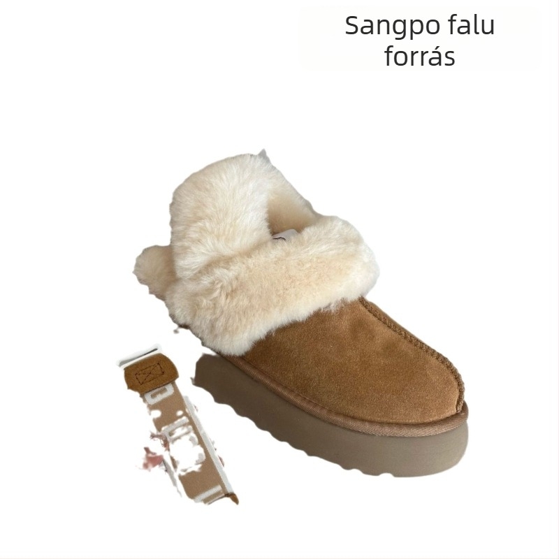 Otthoni papucs szőrös felsőrésszel, vastag EVA talppal, gyapjú bélés, zárás nélküli, téli modell