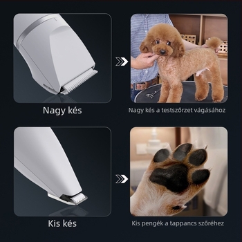 Újratölthető elektromos hajvágó készlet, cserélhető fejekkel, komplett készlet háziállatokhoz, ABS + rozsdamentes acél