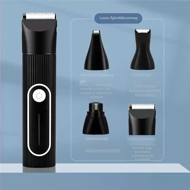 Újratölthető elektromos hajvágó készlet, cserélhető fejekkel, komplett készlet háziállatokhoz, ABS + rozsdamentes acél