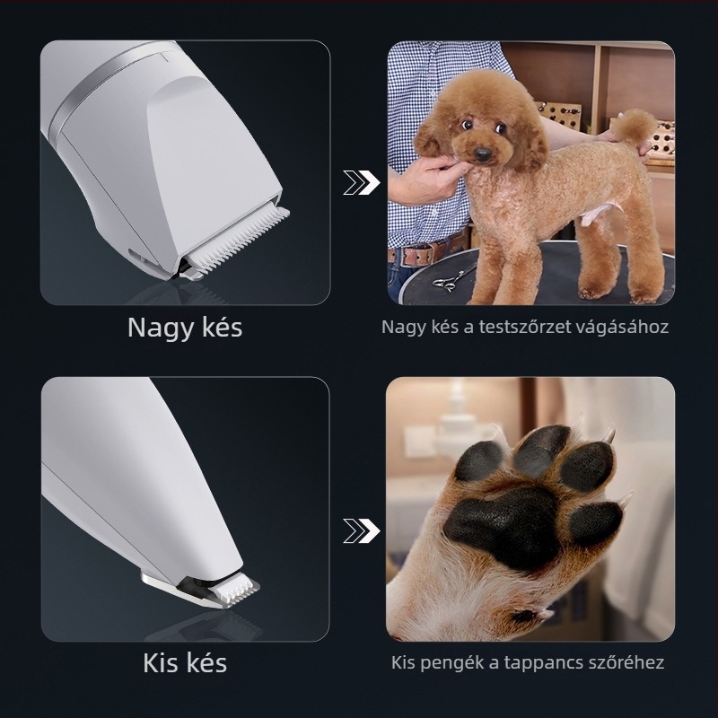Újratölthető elektromos hajvágó készlet, cserélhető fejekkel, komplett készlet háziállatokhoz, ABS + rozsdamentes acél