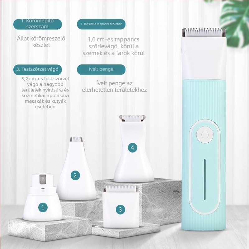 Újratölthető elektromos hajvágó készlet, cserélhető fejekkel, komplett készlet háziállatokhoz, ABS + rozsdamentes acél