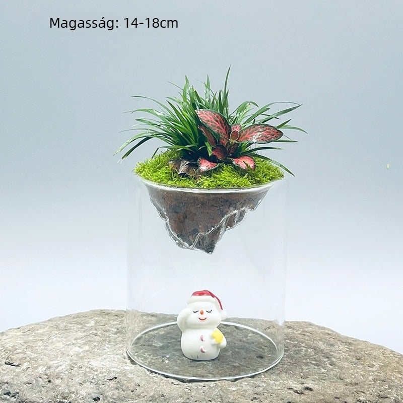 Kézzel készített boroszilikát üvegből készült mohás üveg, hegyi panorámával
