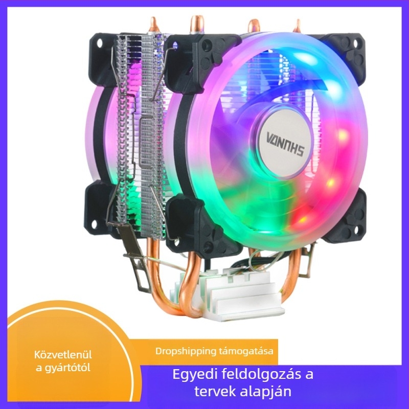 CPU hűtő RGB világítással (6 hőcső, réz-alumínium kötés, 600–1800 RPM, 40 dBA)