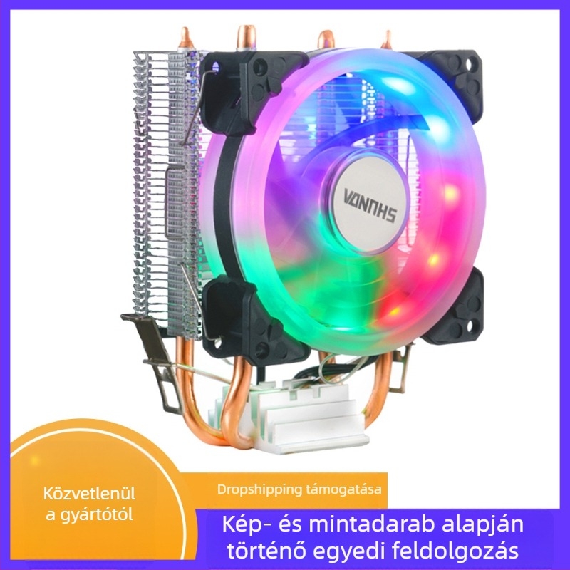 CPU hűtő RGB világítással (6 hőcső, réz-alumínium kötés, 600–1800 RPM, 40 dBA)