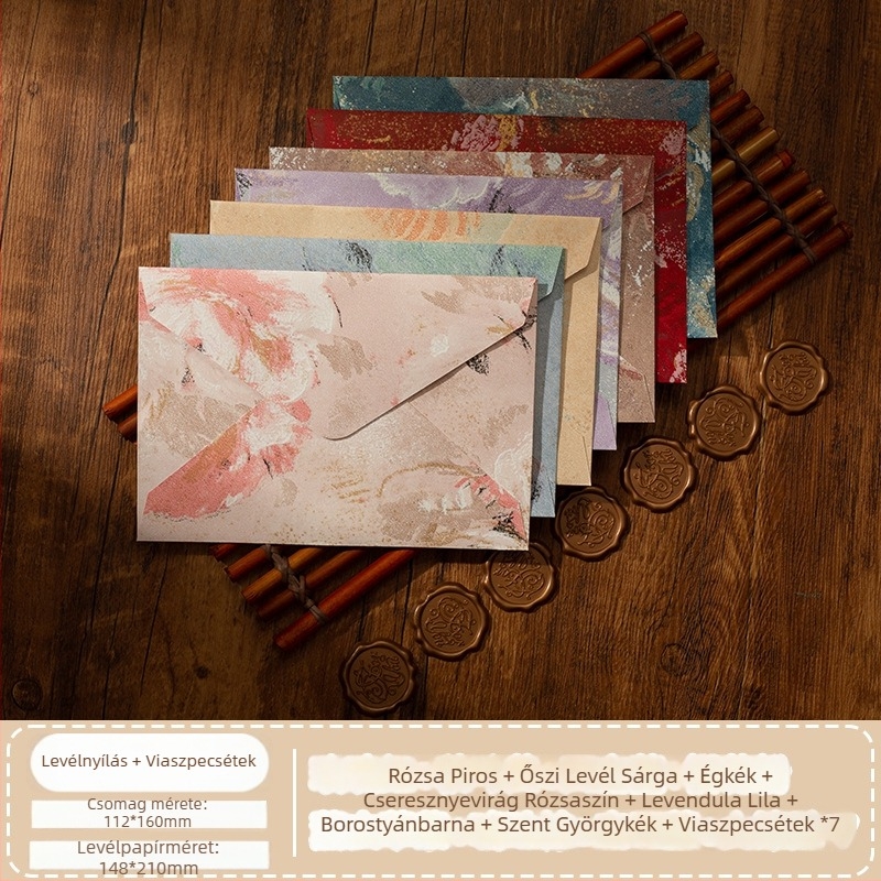 Virágok levelei sorozat: speciális papírból készült borítékok aranyozott relieffel, modell: Virágok között boríték, retro stílusú ajándékcsomag