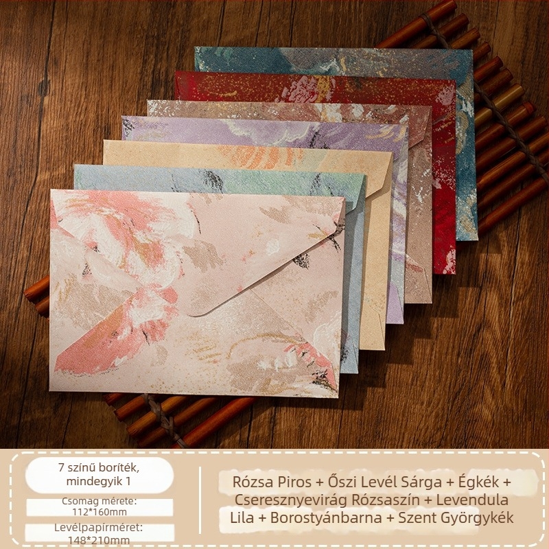 Virágok levelei sorozat: speciális papírból készült borítékok aranyozott relieffel, modell: Virágok között boríték, retro stílusú ajándékcsomag