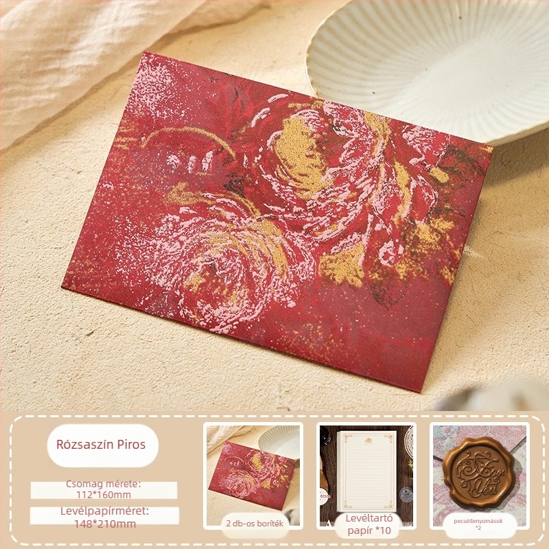 Virágok levelei sorozat: speciális papírból készült borítékok aranyozott relieffel, modell: Virágok között boríték, retro stílusú ajándékcsomag