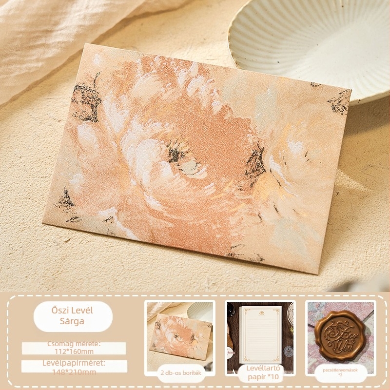 Virágok levelei sorozat: speciális papírból készült borítékok aranyozott relieffel, modell: Virágok között boríték, retro stílusú ajándékcsomag