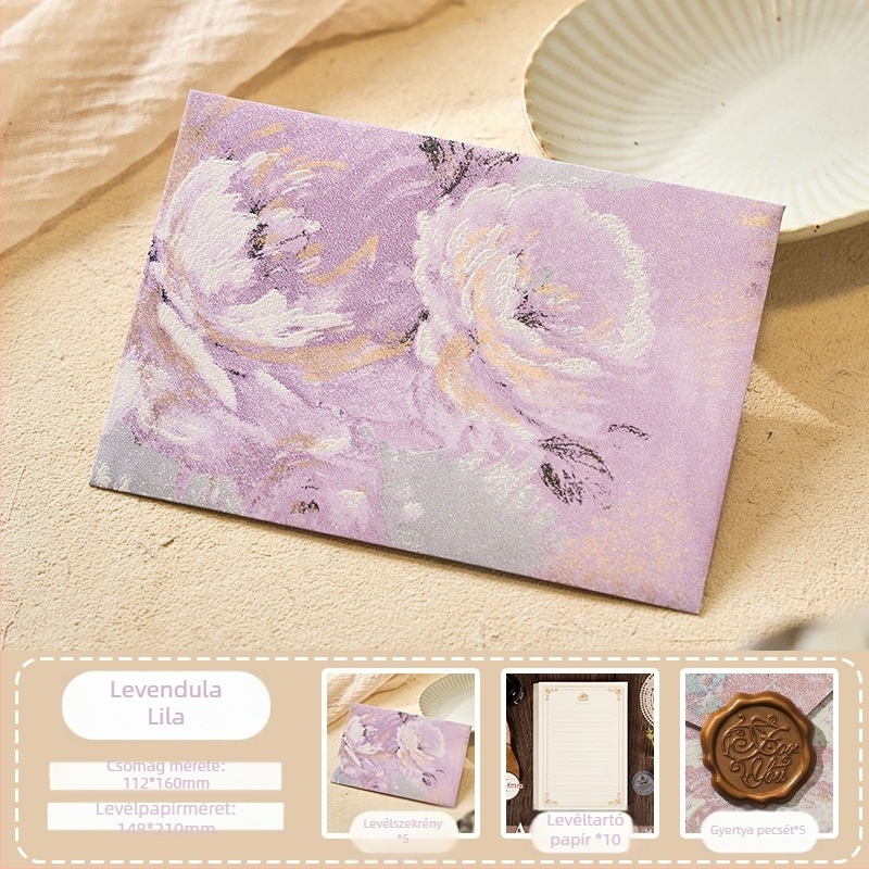 Virágok levelei sorozat: speciális papírból készült borítékok aranyozott relieffel, modell: Virágok között boríték, retro stílusú ajándékcsomag