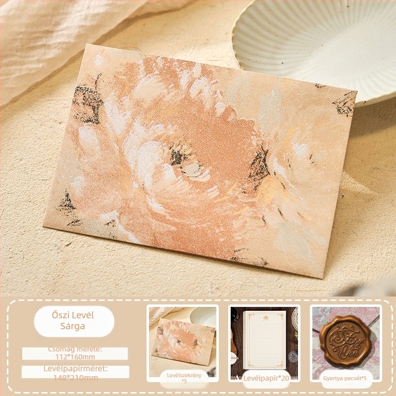 Virágok levelei sorozat: speciális papírból készült borítékok aranyozott relieffel, modell: Virágok között boríték, retro stílusú ajándékcsomag