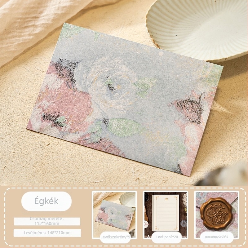 Virágok levelei sorozat: speciális papírból készült borítékok aranyozott relieffel, modell: Virágok között boríték, retro stílusú ajándékcsomag