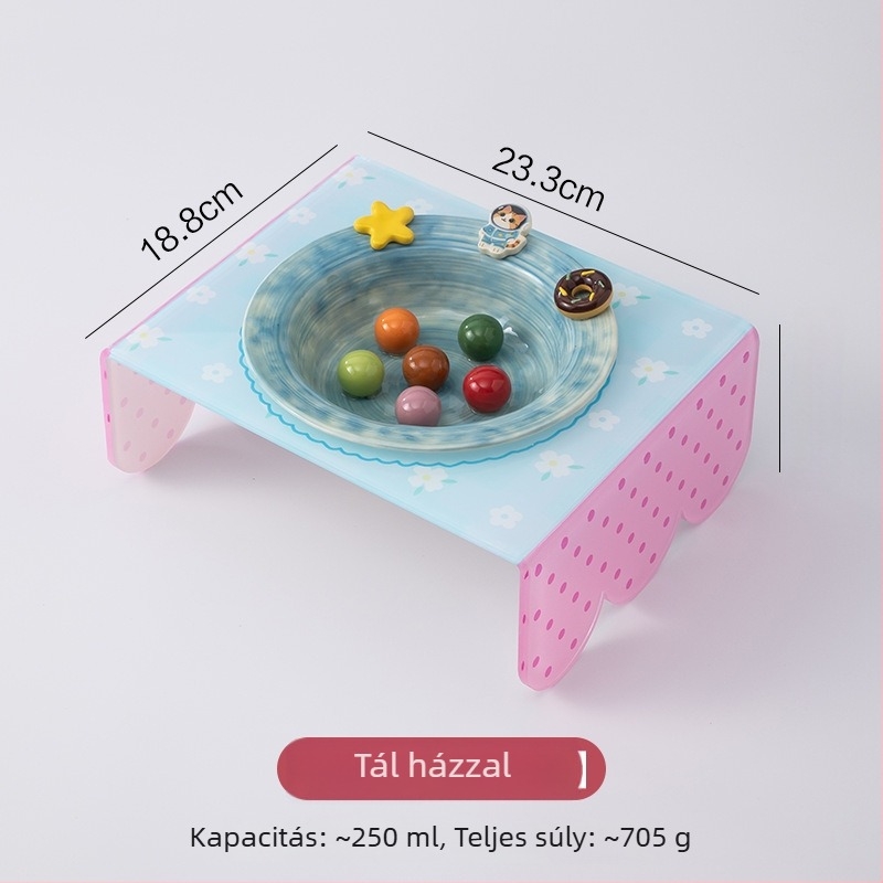 Macska kerámiás lassú etetéses tál emelt tartóval, Anmeixi