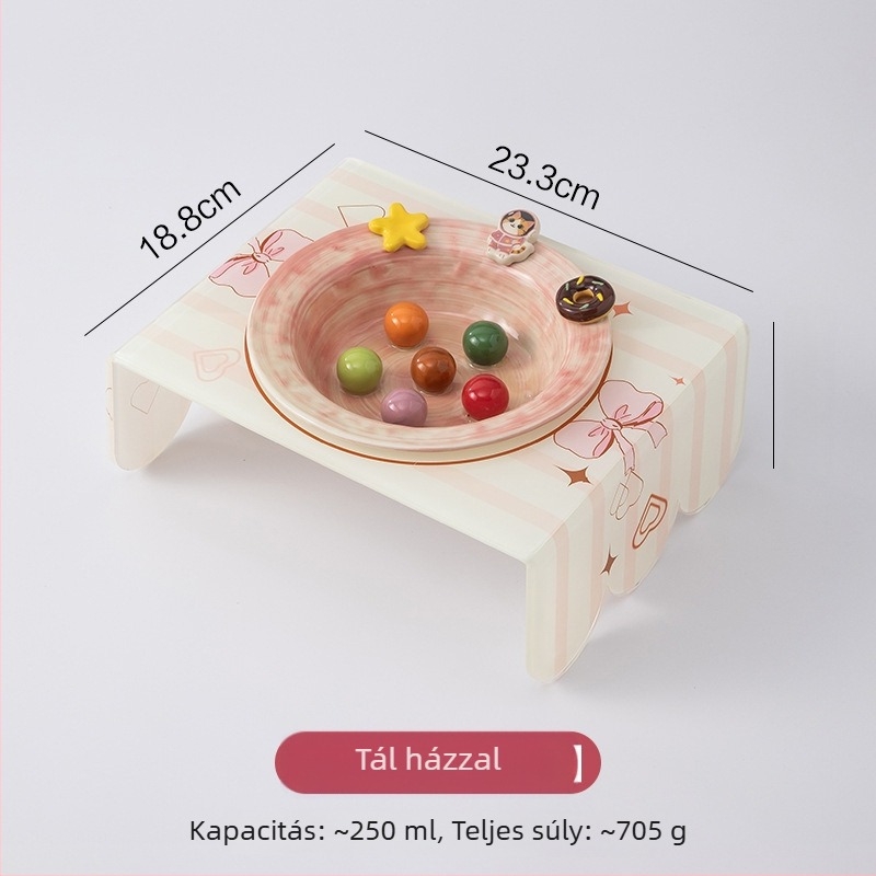 Macska kerámiás lassú etetéses tál emelt tartóval, Anmeixi