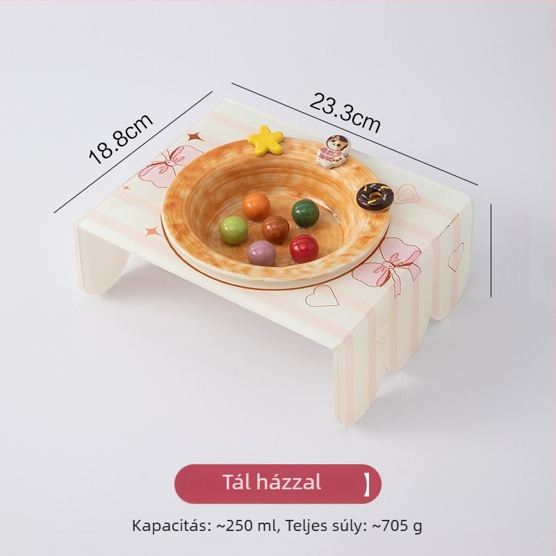 Macska kerámiás lassú etetéses tál emelt tartóval, Anmeixi