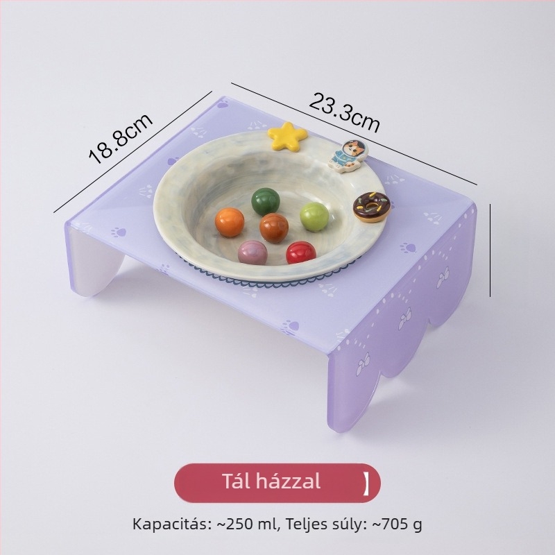 Macska kerámiás lassú etetéses tál emelt tartóval, Anmeixi