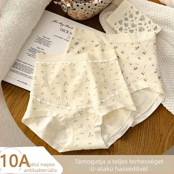 Anyasági pamut bugyi, magas derekú, antibakteriális, virágos mintázat, kiterjesztett ágyékrész