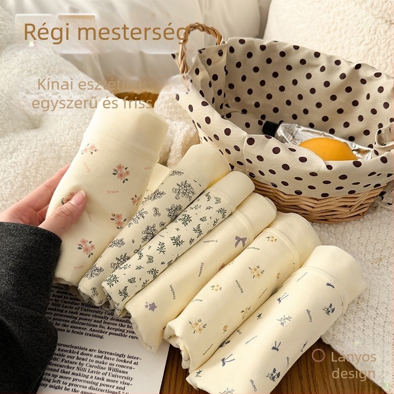 Anyasági pamut bugyi, magas derekú, antibakteriális, virágos mintázat, kiterjesztett ágyékrész