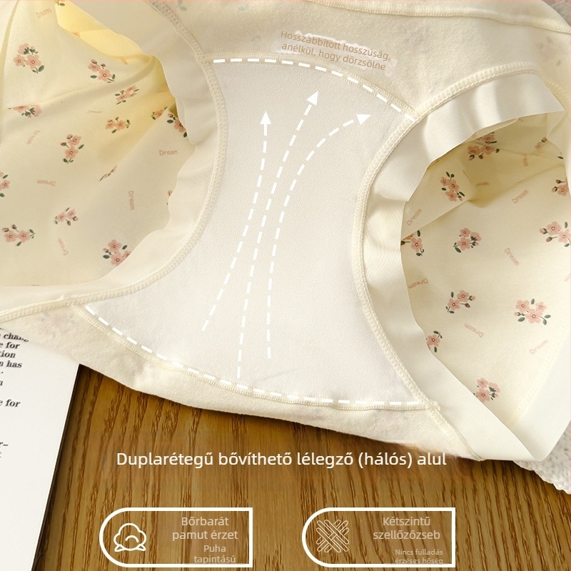 Anyasági pamut bugyi, magas derekú, antibakteriális, virágos mintázat, kiterjesztett ágyékrész