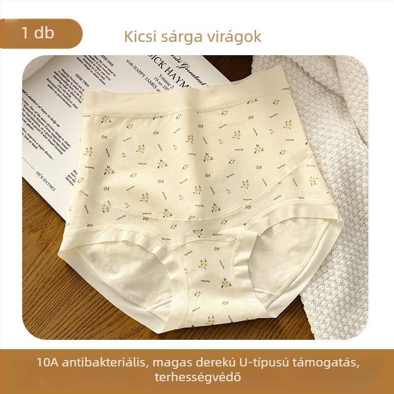 Anyasági pamut bugyi, magas derekú, antibakteriális, virágos mintázat, kiterjesztett ágyékrész