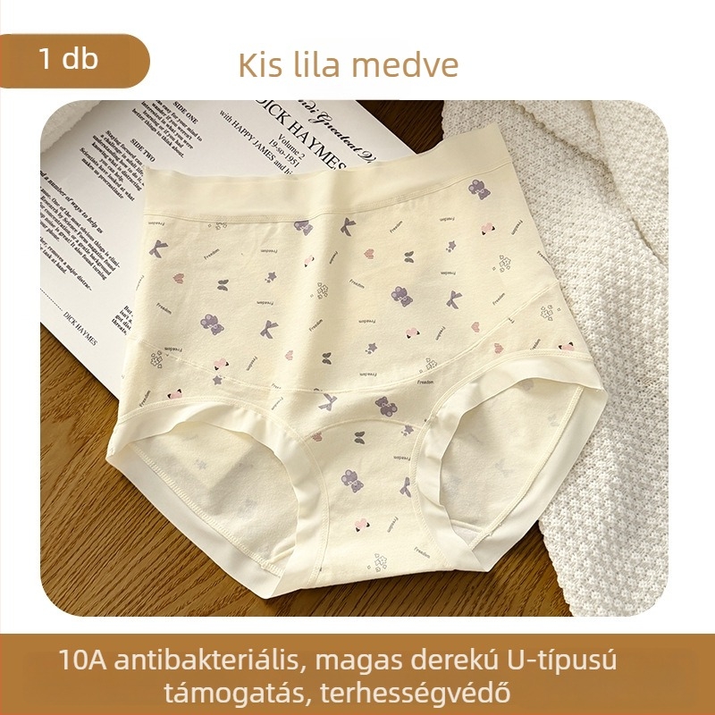 Anyasági pamut bugyi, magas derekú, antibakteriális, virágos mintázat, kiterjesztett ágyékrész