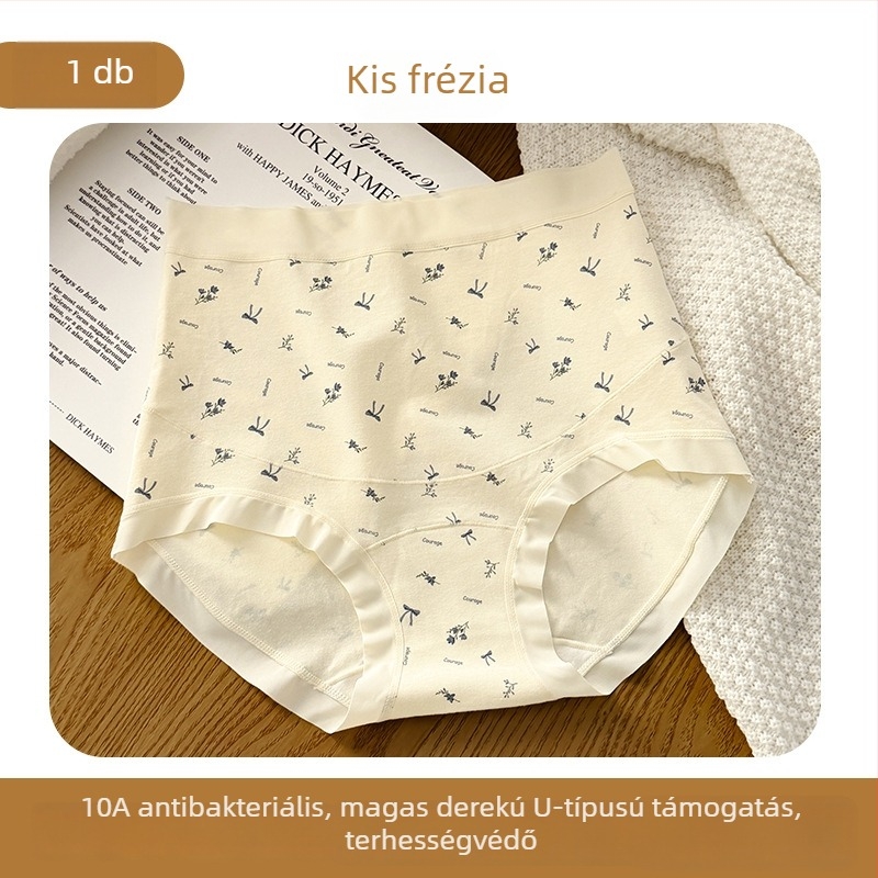 Anyasági pamut bugyi, magas derekú, antibakteriális, virágos mintázat, kiterjesztett ágyékrész