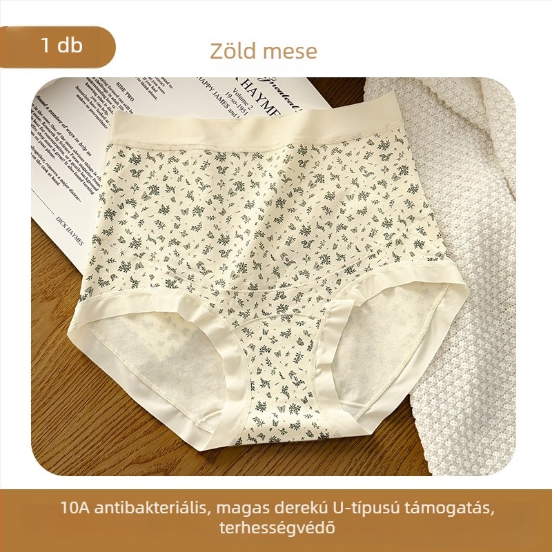 Anyasági pamut bugyi, magas derekú, antibakteriális, virágos mintázat, kiterjesztett ágyékrész