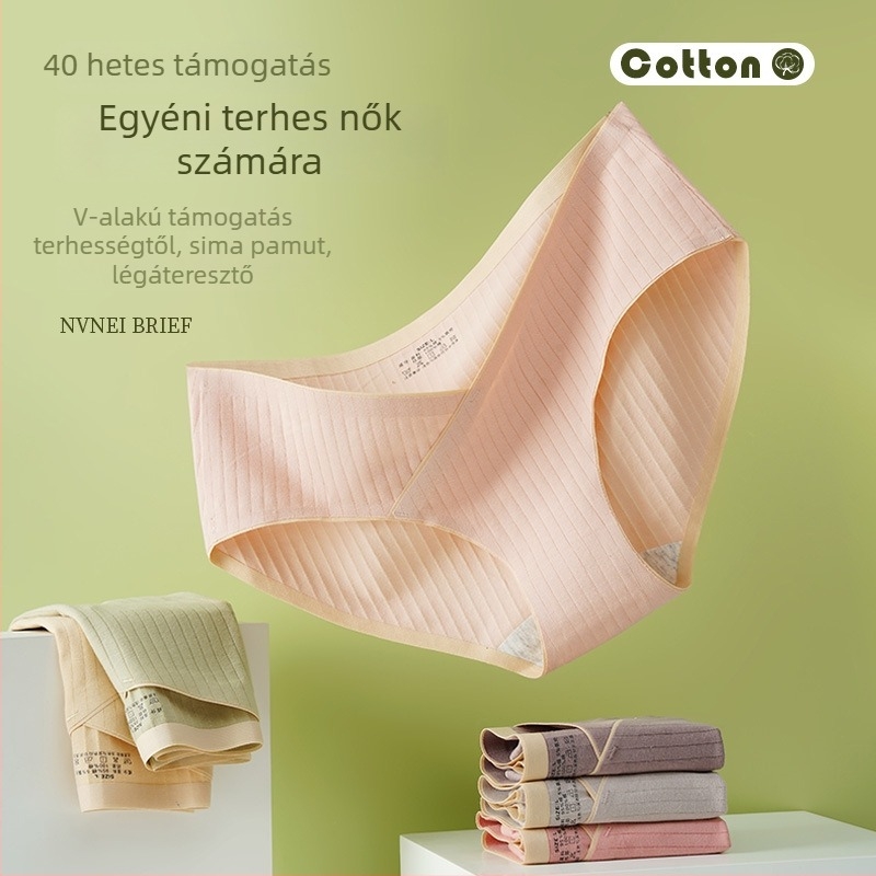 Varrás nélküli terhesnői alsónemű középmagas derekú, has-támasz, lélegző pamutanyagból
