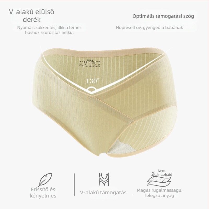 Varrás nélküli terhesnői alsónemű középmagas derekú, has-támasz, lélegző pamutanyagból