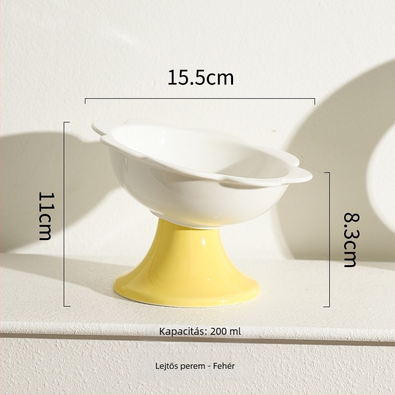 Virágos macska tál – kerámia macska étel- és víztál, magas talppal és nyakvédővel