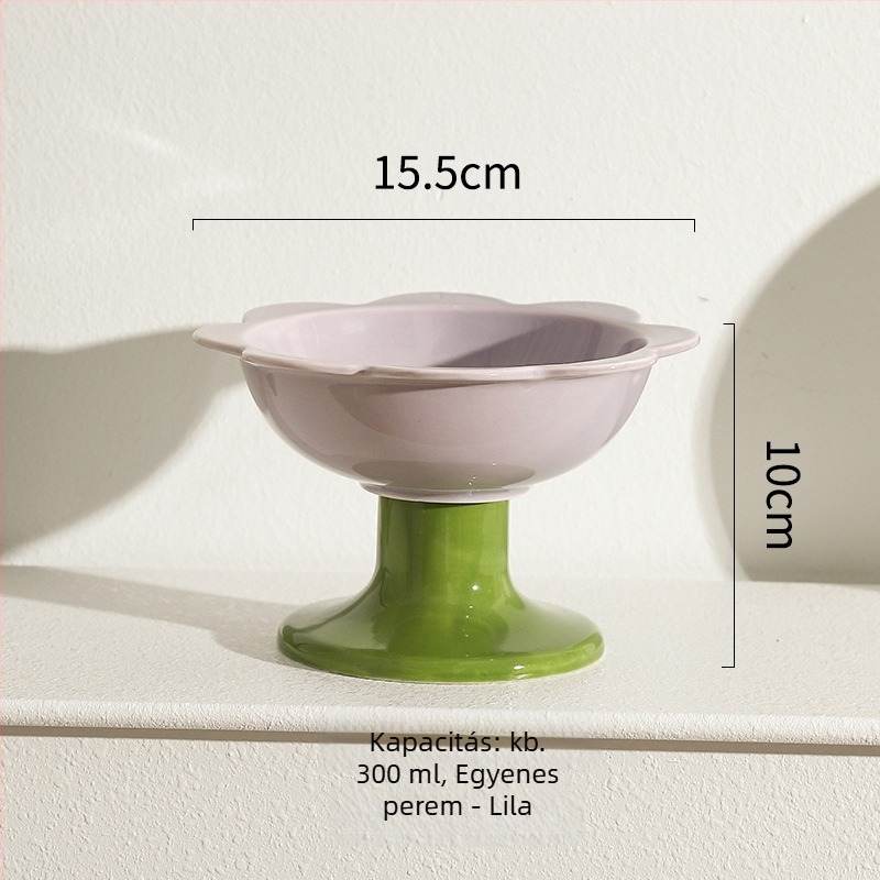 Virágos macska tál – kerámia macska étel- és víztál, magas talppal és nyakvédővel