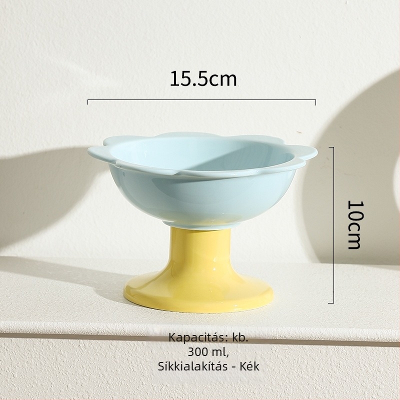 Virágos macska tál – kerámia macska étel- és víztál, magas talppal és nyakvédővel