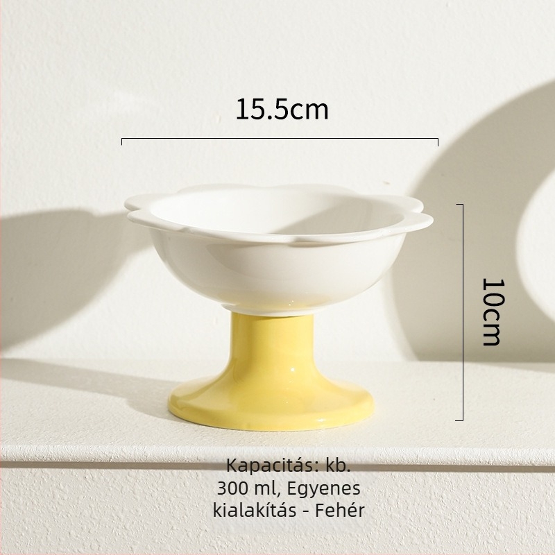 Virágos macska tál – kerámia macska étel- és víztál, magas talppal és nyakvédővel