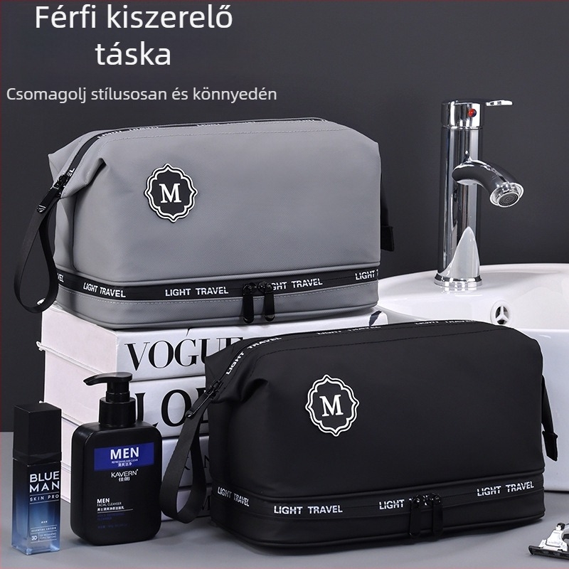 Uniszex neszesszer utazáshoz – kétszintes kialakítás, száraz–nedves szétválasztás, nagy kapacitás, membrán anyag, vízálló