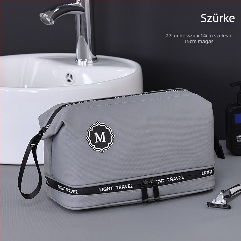 Uniszex neszesszer utazáshoz – kétszintes kialakítás, száraz–nedves szétválasztás, nagy kapacitás, membrán anyag, vízálló