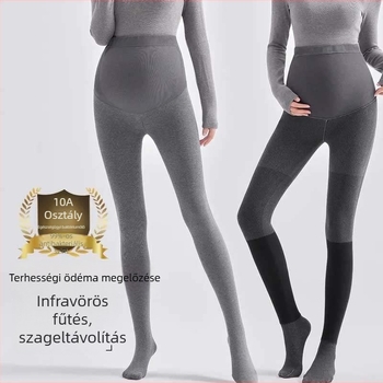 Anyasági leggings fleece-béléssel, vastag anyag, magas derekú, hosszú, függőleges csíkokkal