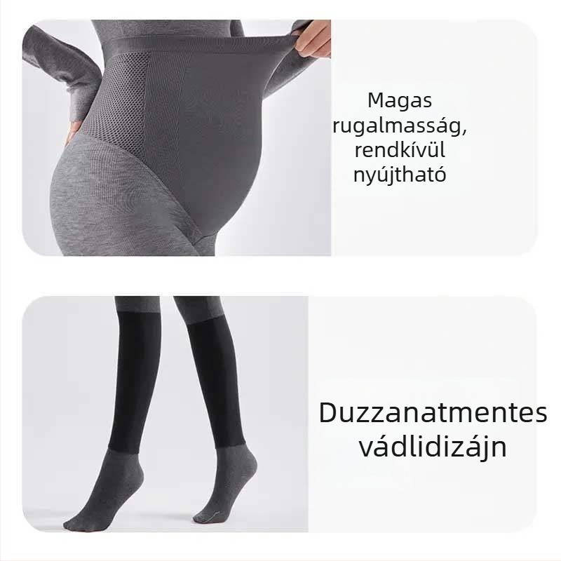 Anyasági leggings fleece-béléssel, vastag anyag, magas derekú, hosszú, függőleges csíkokkal