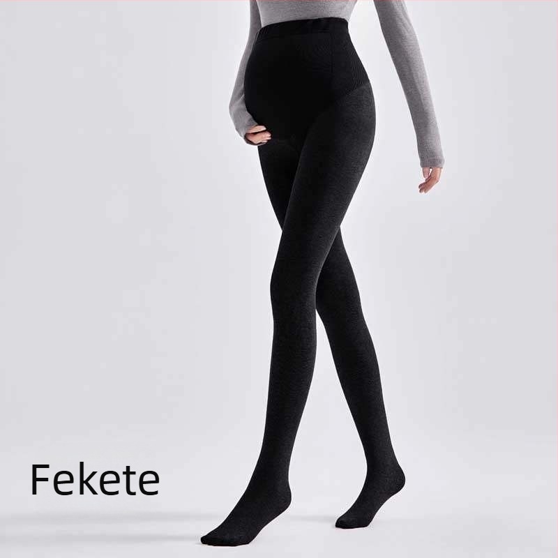 Anyasági leggings fleece-béléssel, vastag anyag, magas derekú, hosszú, függőleges csíkokkal
