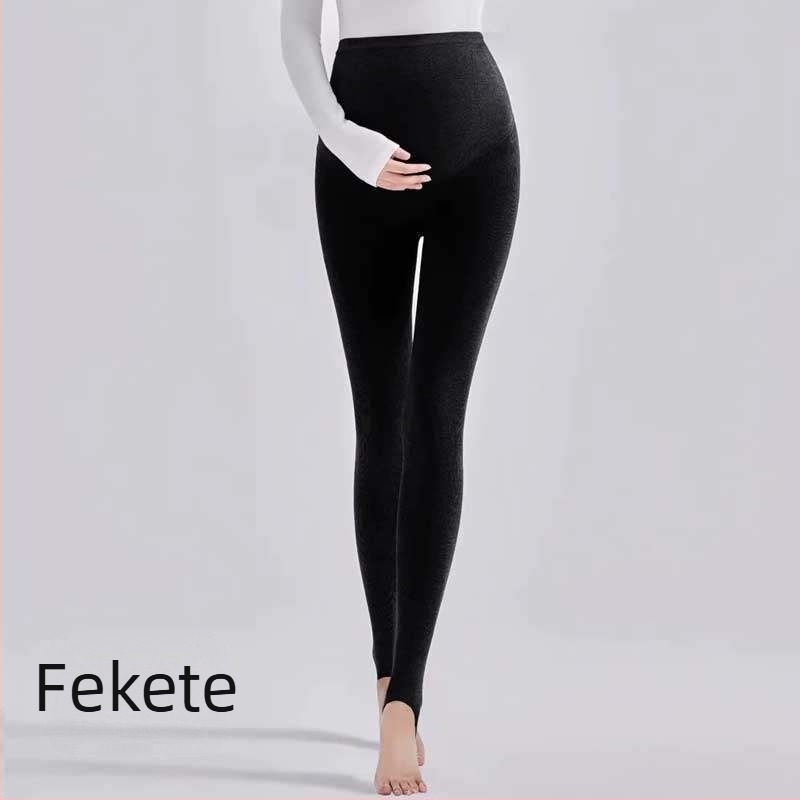 Anyasági leggings fleece-béléssel, vastag anyag, magas derekú, hosszú, függőleges csíkokkal
