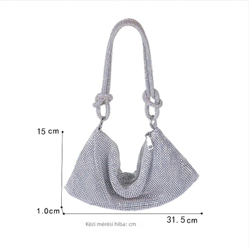 Kézzel készített strasszos, estélyi alkar-táska teljes gyémánt hatású csillogással, cipzárral, poliészterrel, ID-kártya zsebbel, vízszintes négyszögletes alak — Pudiai
