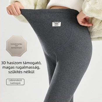Terhes nőknek készült fleece-beléssel bélelt leggings, 95% pamut, hasi támogatás, teljes hosszúságú, tavasztól télig.