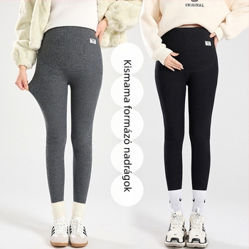 Terhes nőknek készült fleece-beléssel bélelt leggings, 95% pamut, hasi támogatás, teljes hosszúságú, tavasztól télig.