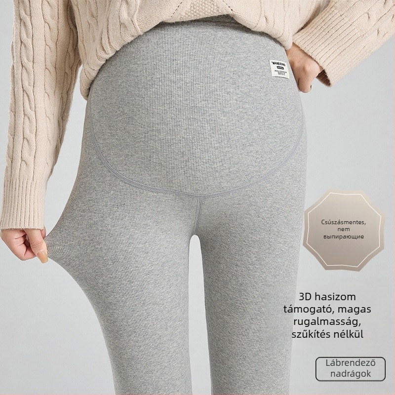 Terhes nőknek készült fleece-beléssel bélelt leggings, 95% pamut, hasi támogatás, teljes hosszúságú, tavasztól télig.