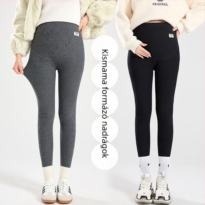 Terhes nőknek készült fleece-beléssel bélelt leggings, 95% pamut, hasi támogatás, teljes hosszúságú, tavasztól télig.