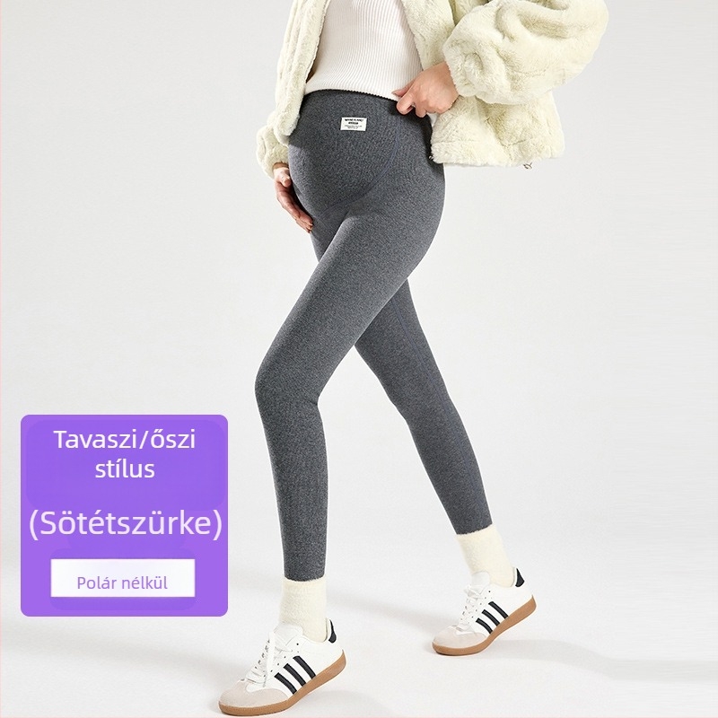 Terhes nőknek készült fleece-beléssel bélelt leggings, 95% pamut, hasi támogatás, teljes hosszúságú, tavasztól télig.