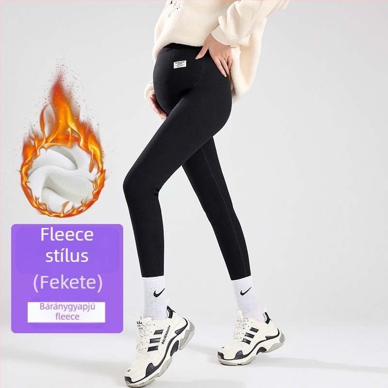 Terhes nőknek készült fleece-beléssel bélelt leggings, 95% pamut, hasi támogatás, teljes hosszúságú, tavasztól télig.