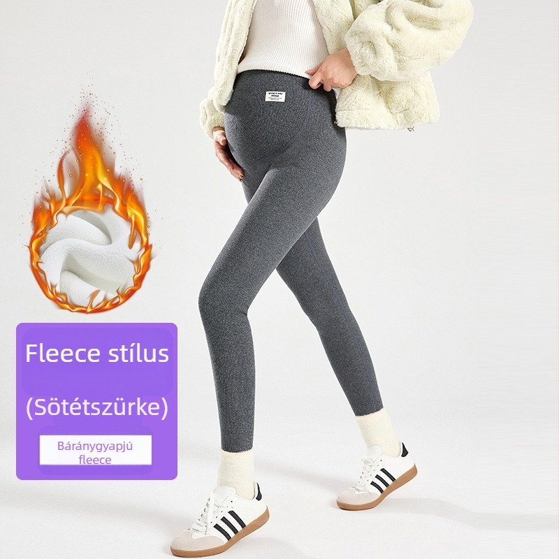 Terhes nőknek készült fleece-beléssel bélelt leggings, 95% pamut, hasi támogatás, teljes hosszúságú, tavasztól télig.